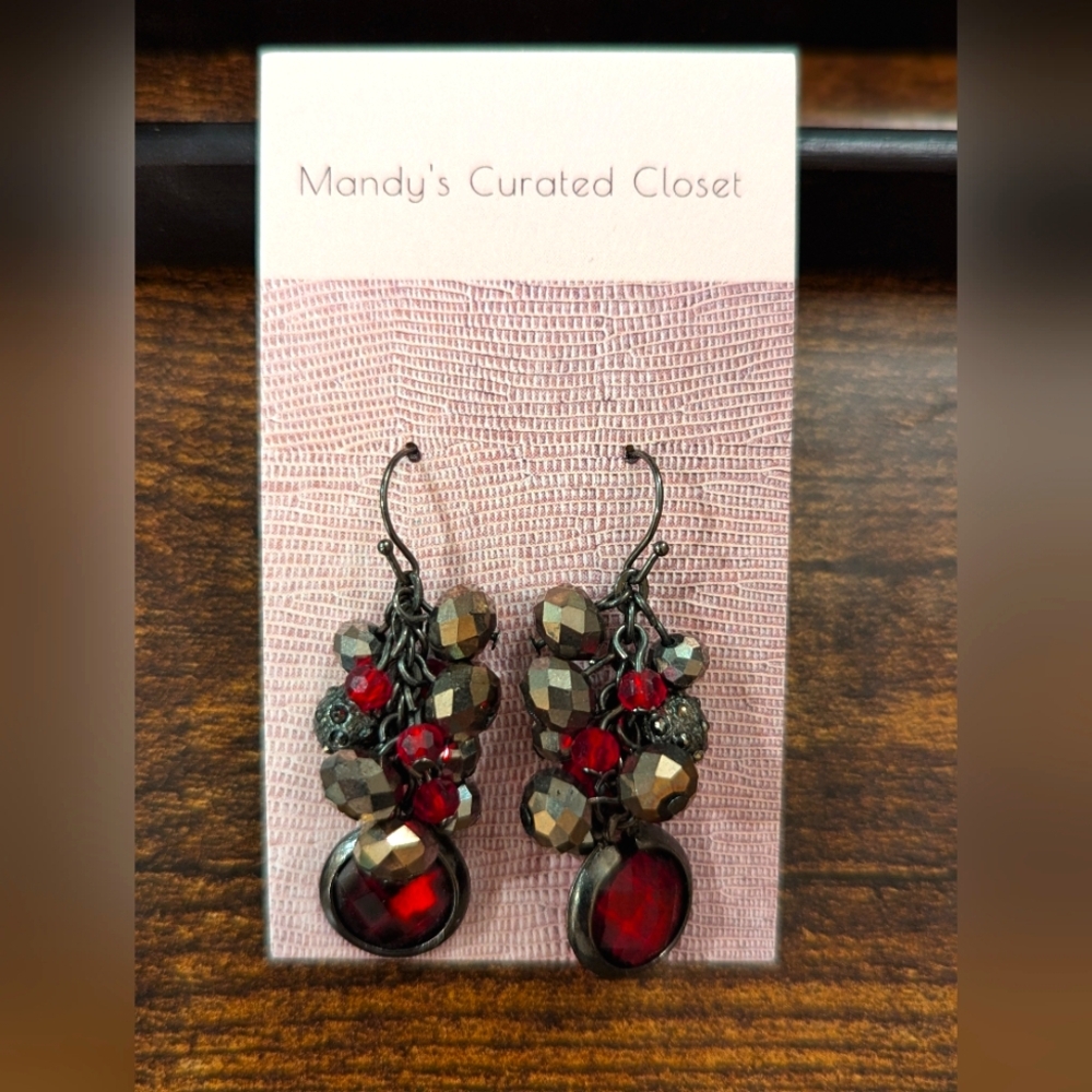 WHBM Red and Chrome Beaded Earrings